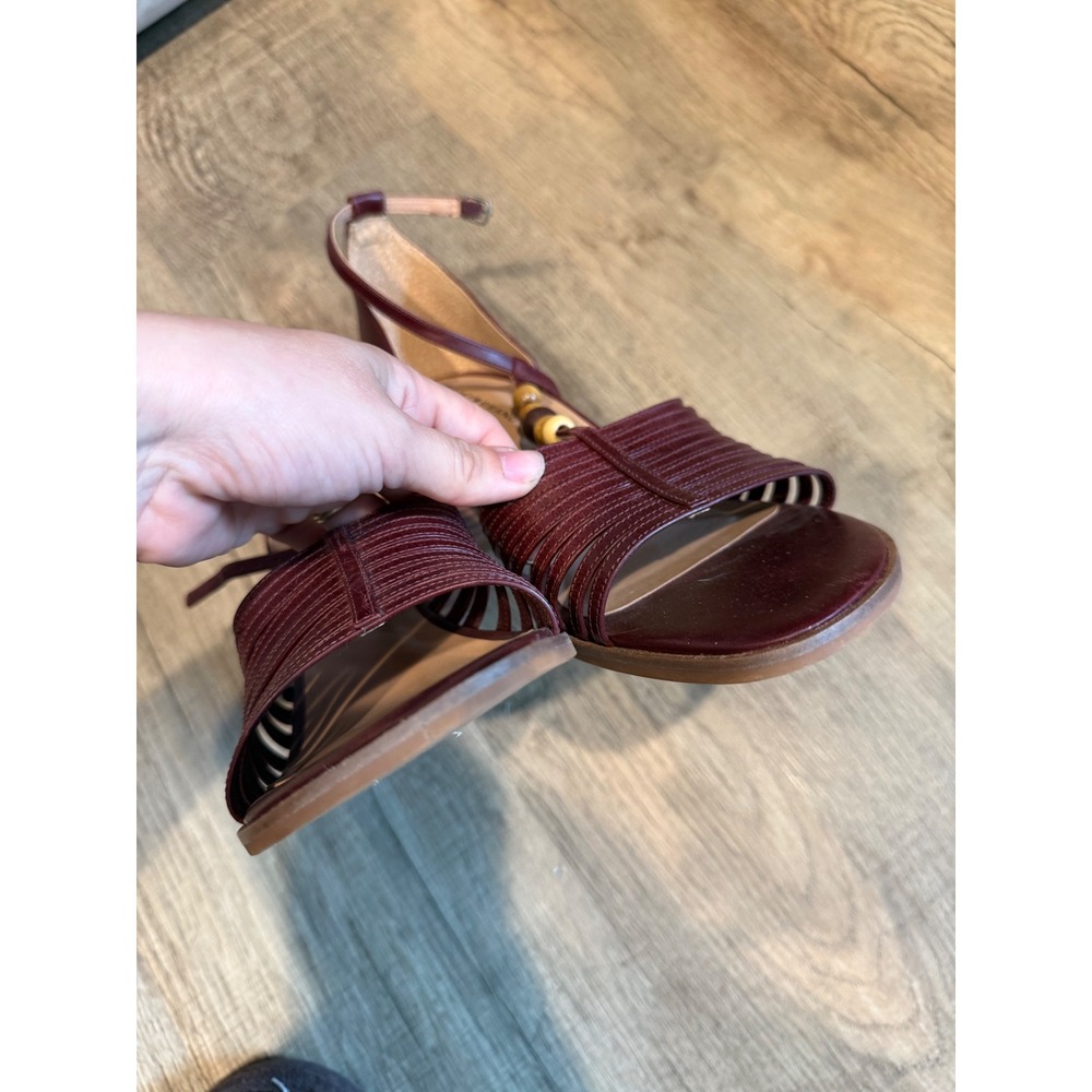 Lucky Brand Veesha Burgundy Leather Beaded Block Heel Sandals Womens 9.5 M - Picture 3 of 7